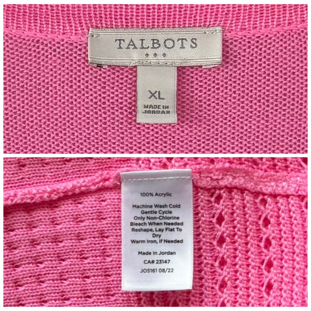 TALBOTS XL Textured Fringe Cardigan in Hot Pink • Open Front Spring Lightweight - Picture 6 of 10